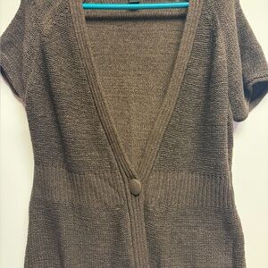 August Silk Brown Cardigan Sweater V-Neck Short Sleeve